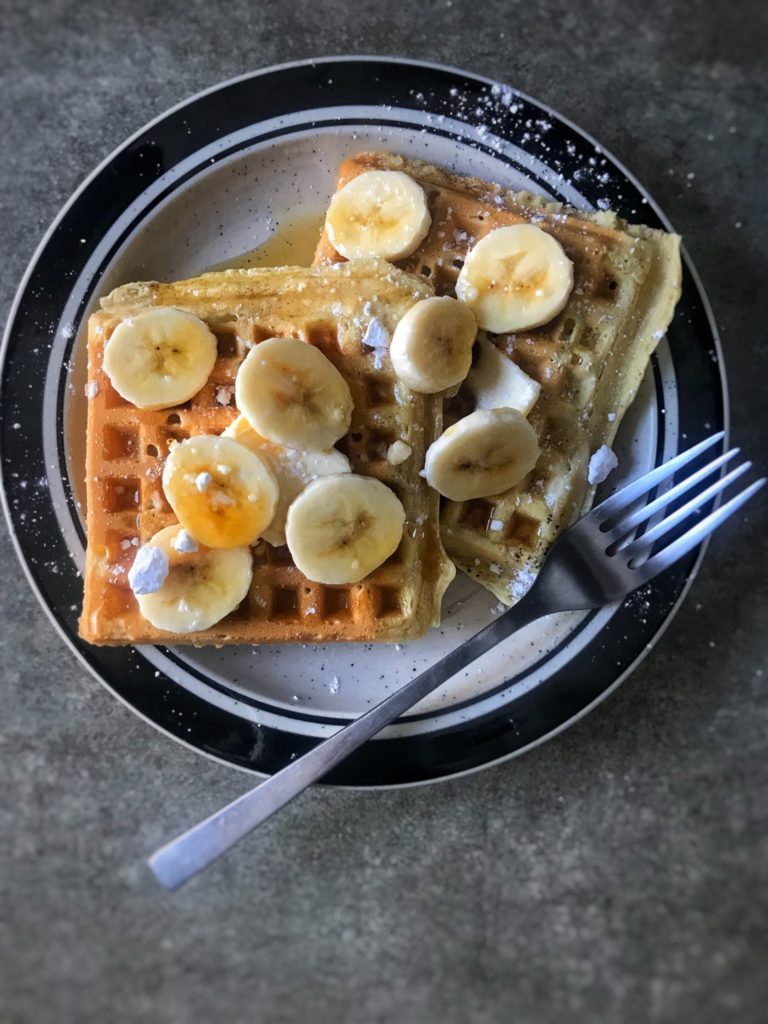 Waffles with banana slices and maple syrup | RealLifeWithDad.com