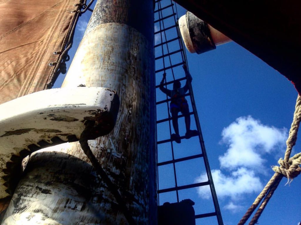 Student climbing into the rigging aboard Roseway | RealLifeWithDad.com
