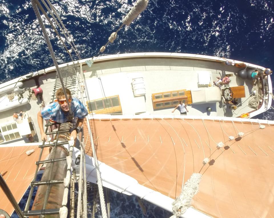 Student aloft, from above.  Way more fun than a summer camp aboard the schooner Roseway | RealLifeWithDad.com