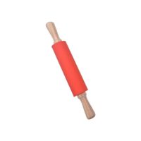 Silicone Rolling Pin Non stick Surface Wooden Handle 1.97X15.15 (Red)