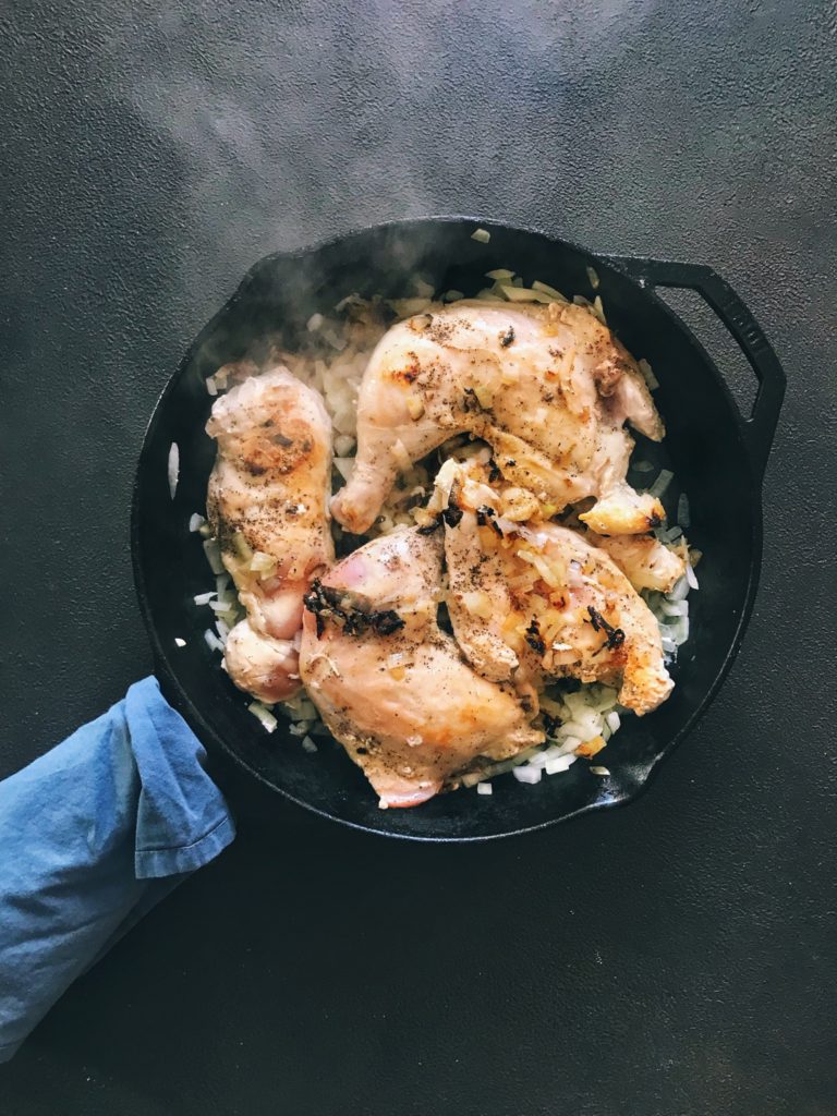 Searing chicken and onions