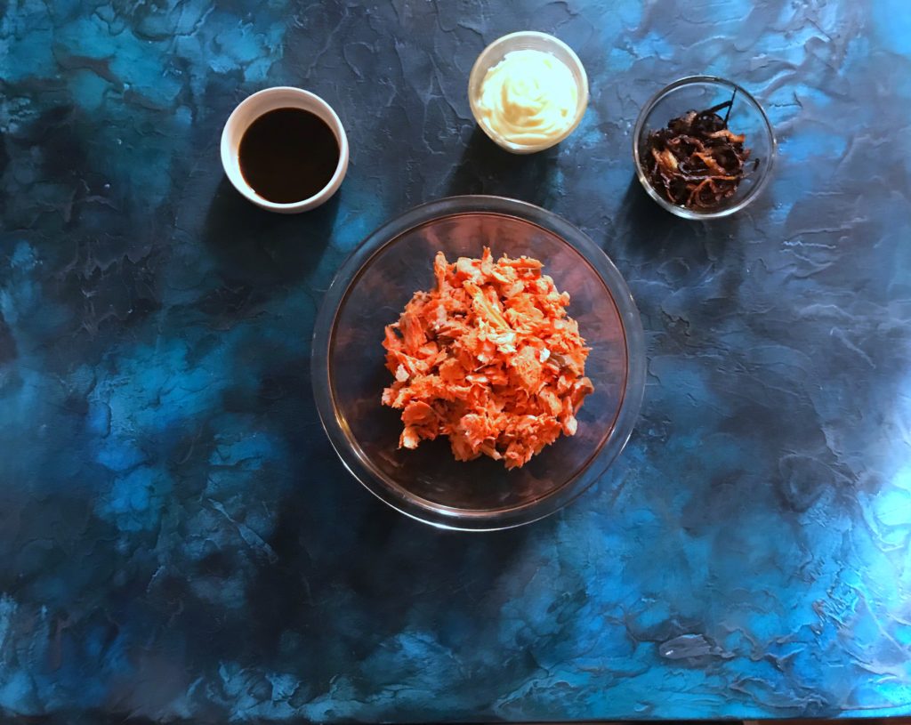 mixing the salmon dip ingredients