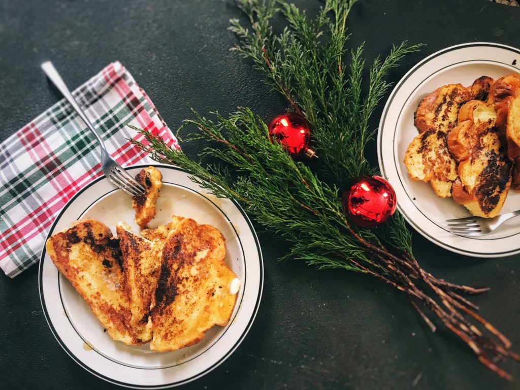 Eggnog French Toast with winter sprigs