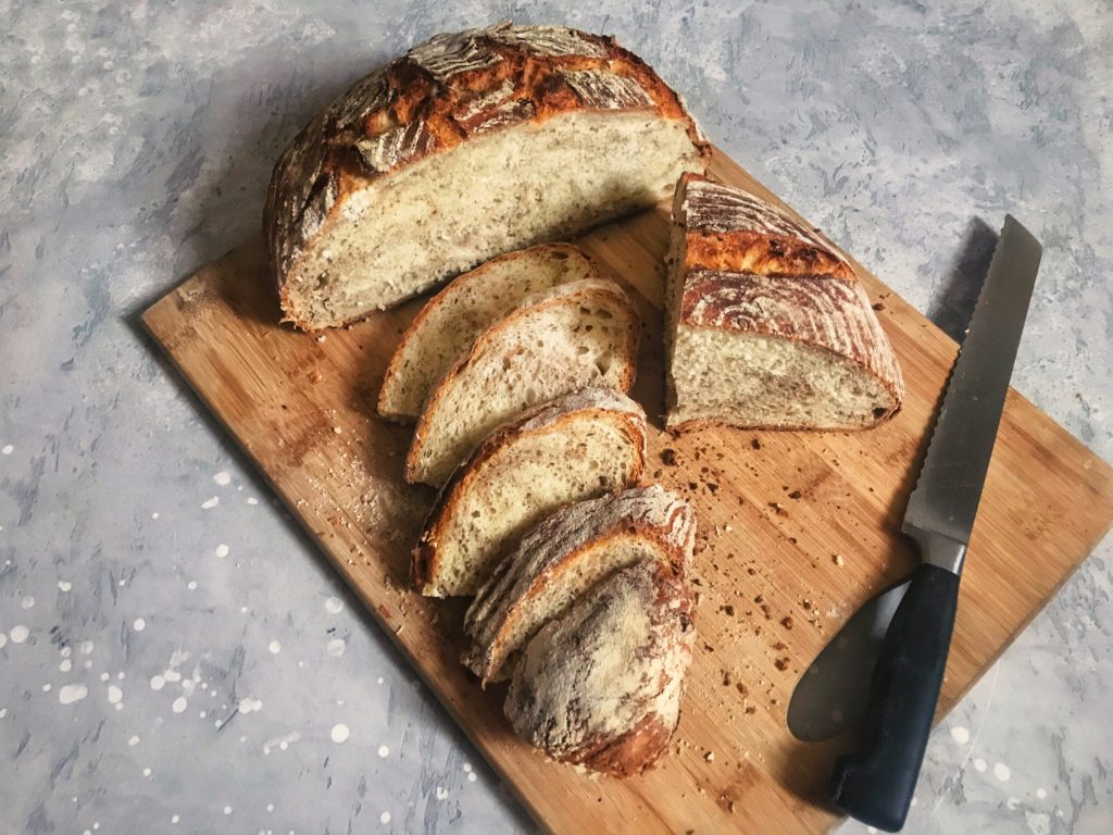 Rustic whey bread on a cutting board