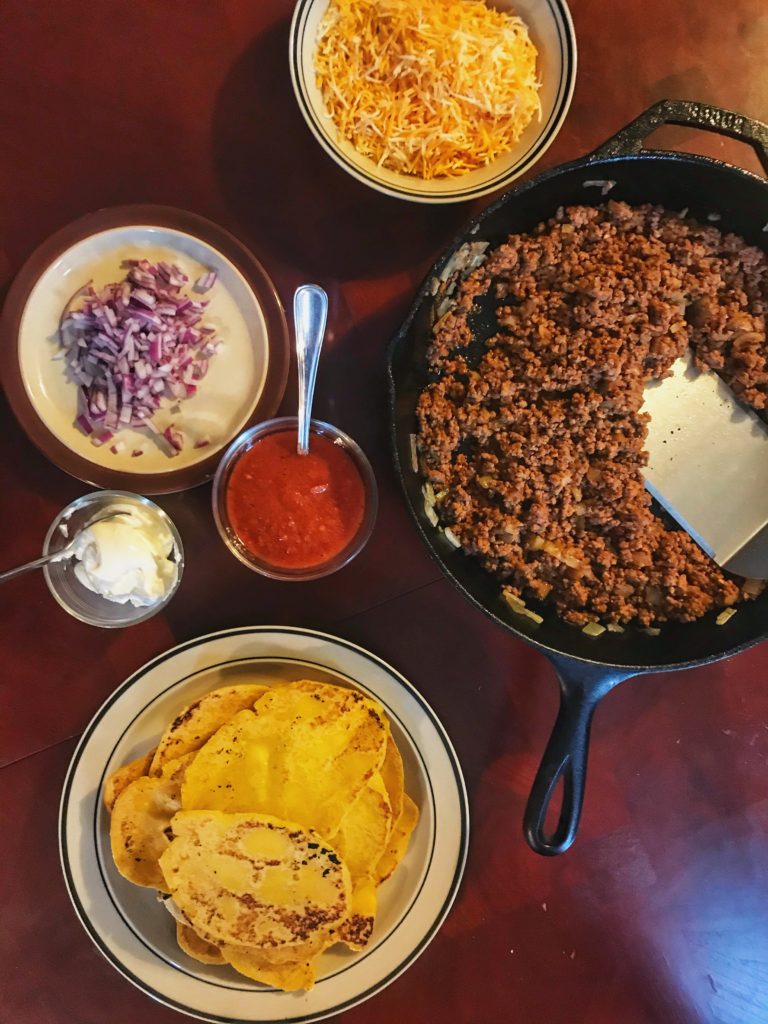 taco night with homemade sourdough corn tortillas