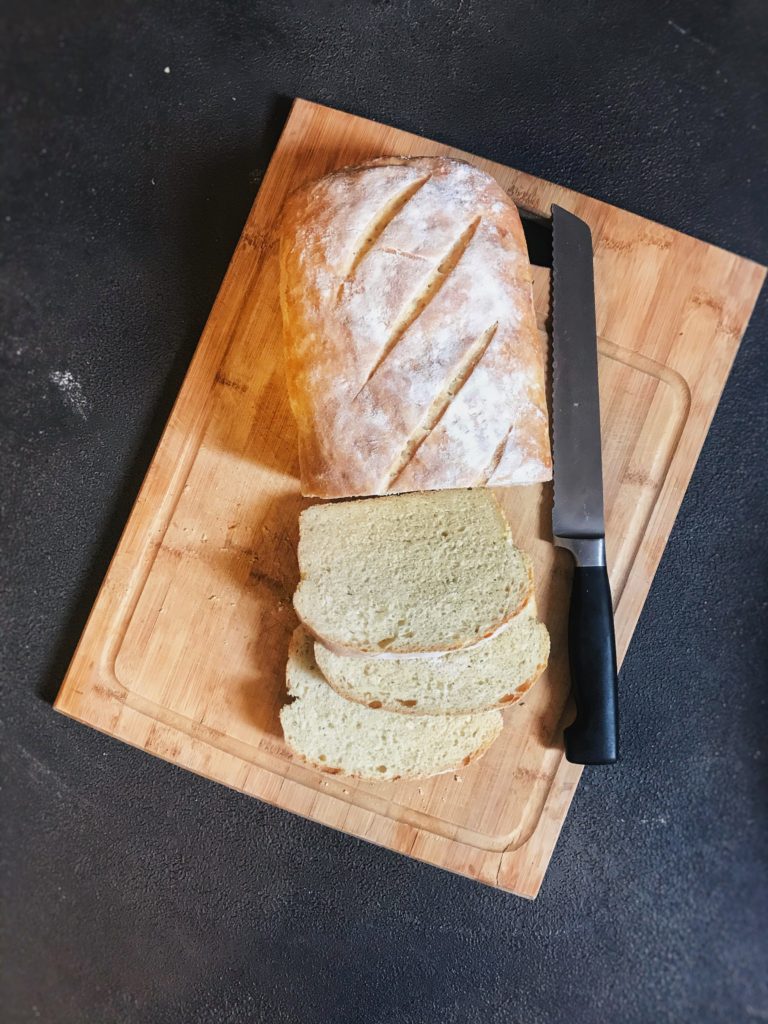 soft white bread sliced on a cutting board