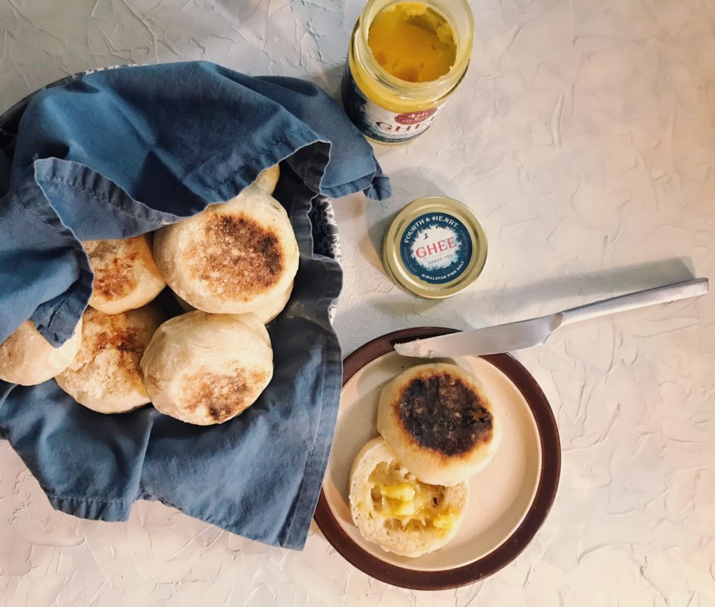 sourdough english muffins with ghee