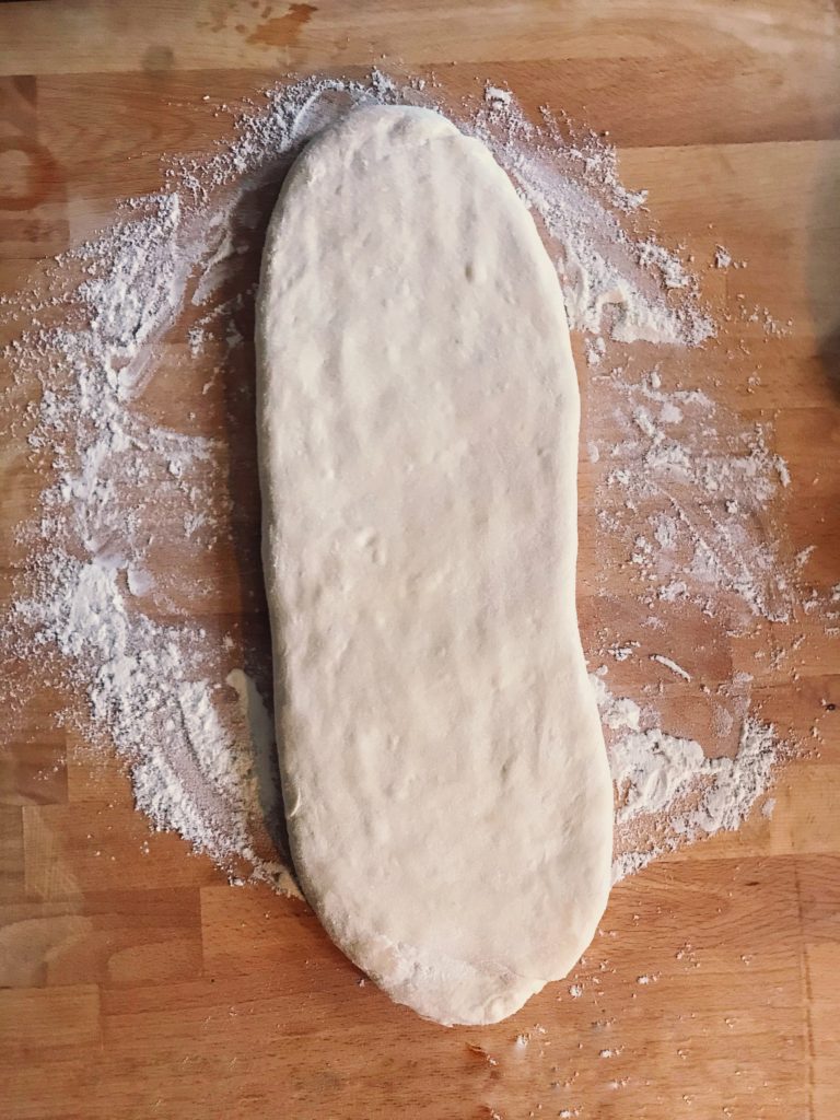 dough laid out for cutting