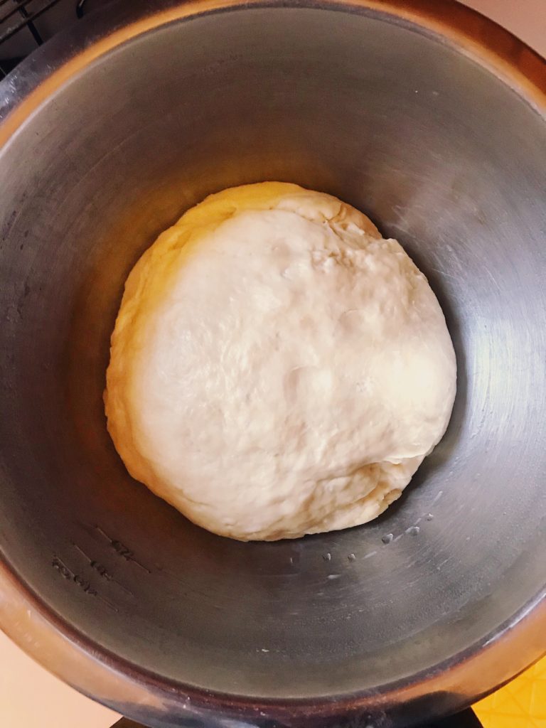 dough mixed and rising