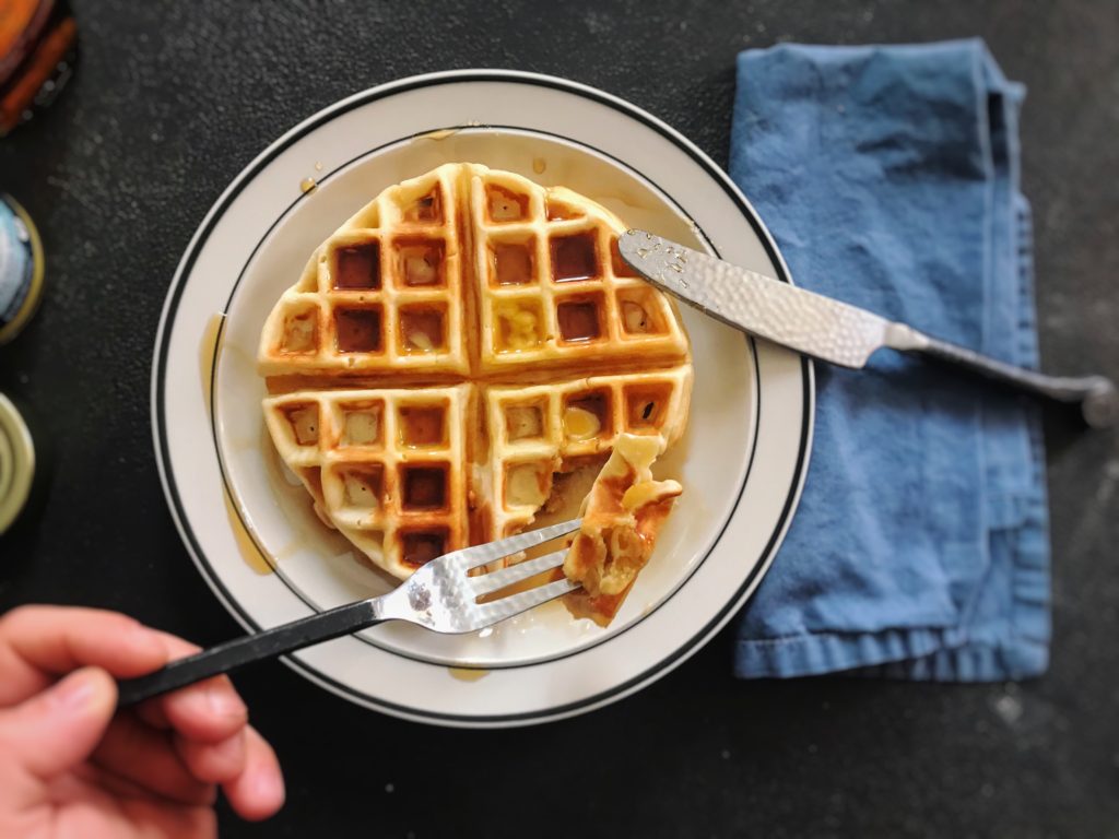 sourdough waffle with ghee and syrup