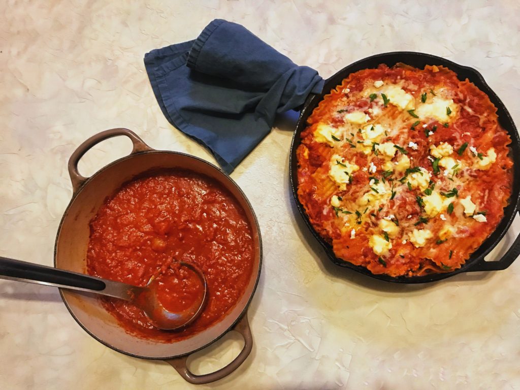 Skillet lasagna with easy red sauce