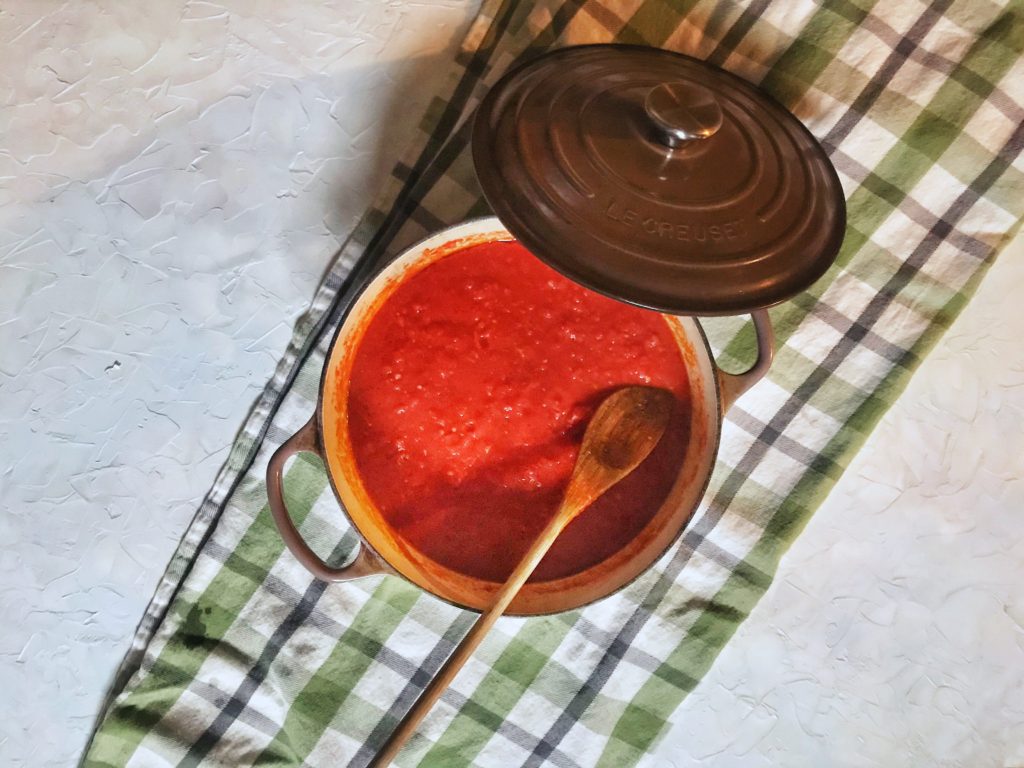 red sauce in a dutch oven